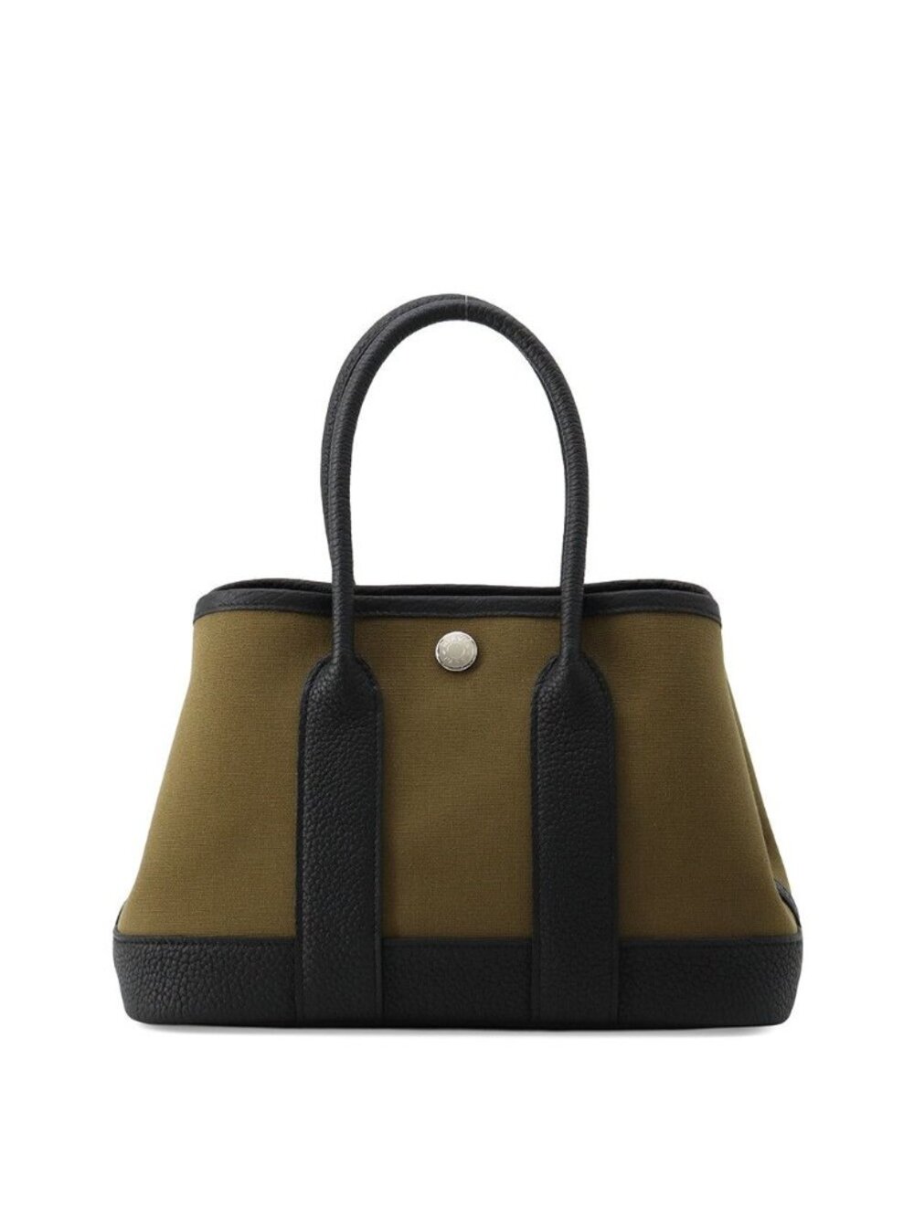 Hermes Tote Bag Neo Garden 23 Party Olive Green Black Silver Toile Officier
